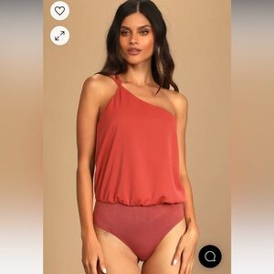 NET Lulus Rusty Rose One Shoulder Asymmetrical Bodysuit